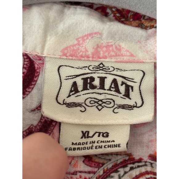 Ariat Womens Paisley Cotton Shirt Pink Red Floral Print Western Cowgirl - Picture 3 of 9
